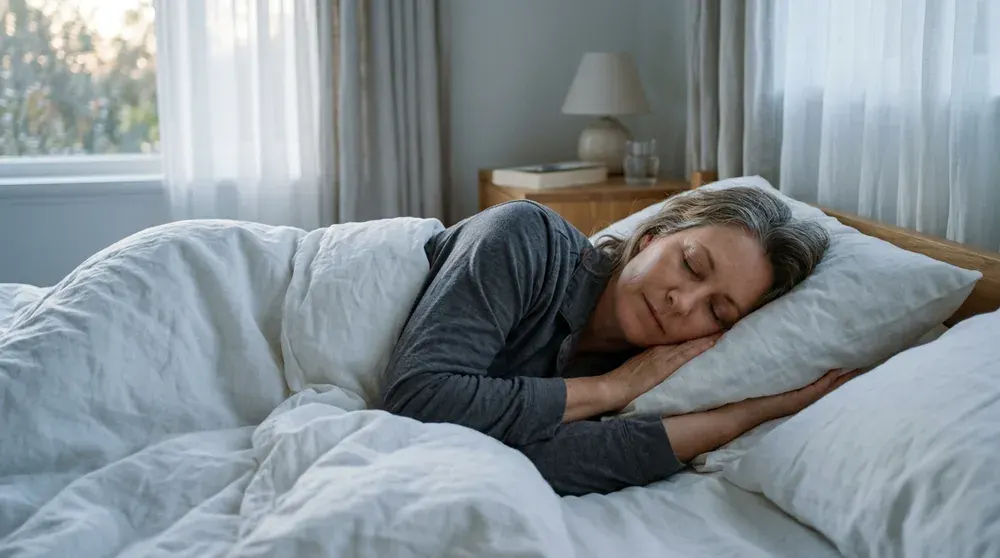 A woman sleeping peacefully at dawn